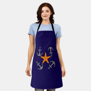 Four Gray Anchors Around The Orange Starfish Apron