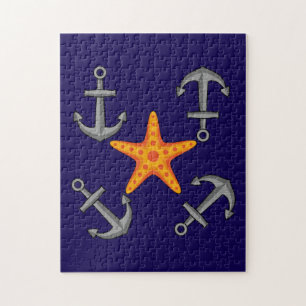 Four Gray Anchors Around The Orange Starfish Jigsaw Puzzle