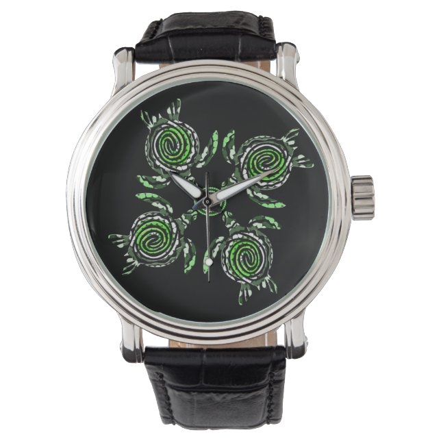 Four Green Turtles Dot Art,   Watch (Front)