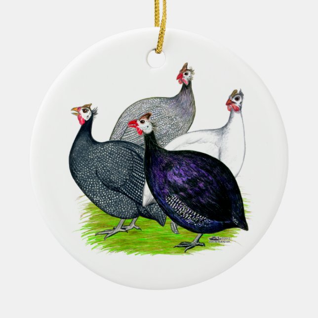 Four Guineas Ceramic Tree Decoration (Front)