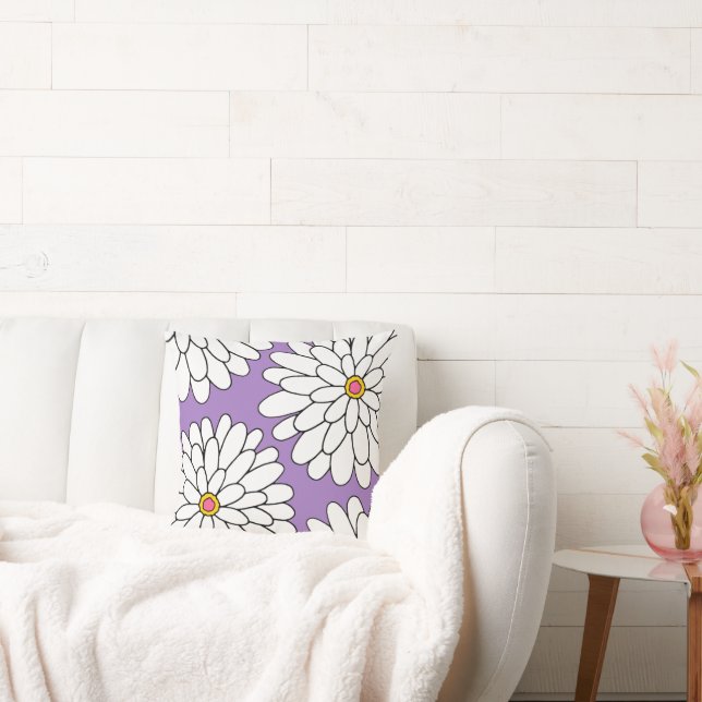 Four Hand Drawn Zinnias Lavender Background Cushion (Couch)