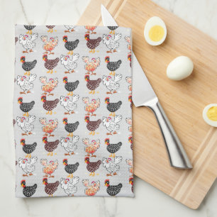 Four happy hens tea towel