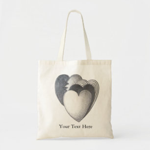 four hearts drawing in black and white tote bag
