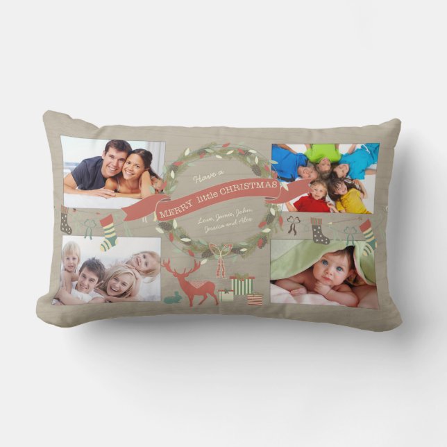 Four Holiday PHOTOS Have A Merry Little Christmas Lumbar Cushion (Front)
