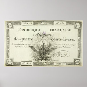 Four hundred livre banknote, 21st September 1792 Poster