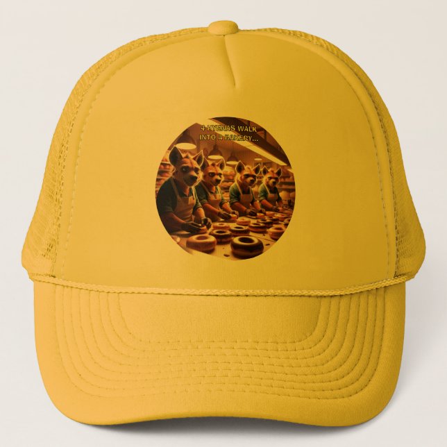 Four Hyenas Walk Into A Bakery... Trucker Hat (Front)