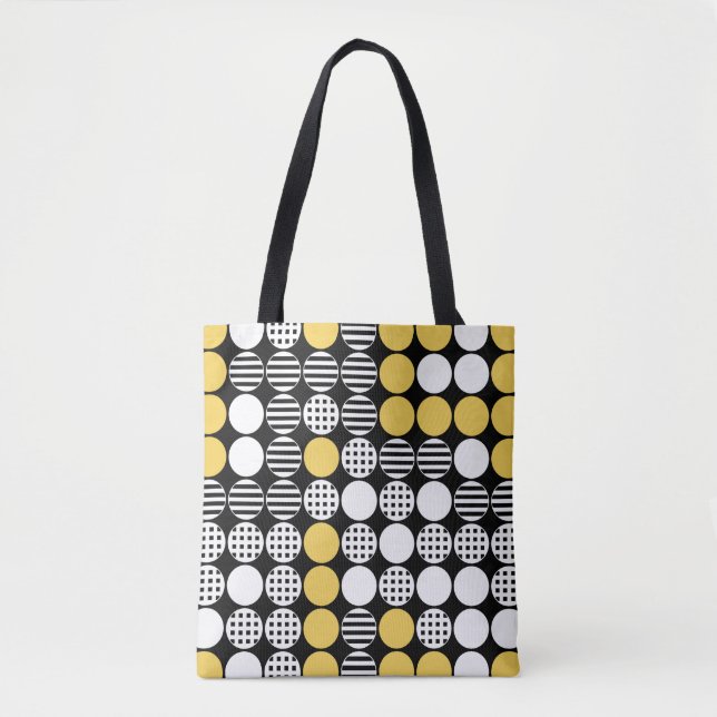 Four In A Row - Dot Design - Black, White, Yellow Tote Bag (Front)