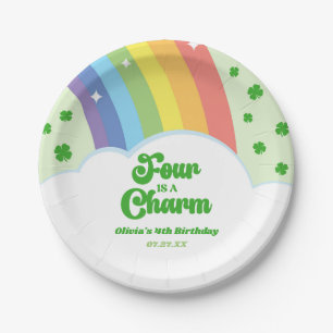 Four Is A Charm Rainbow 4th Birthday Party Paper Plate