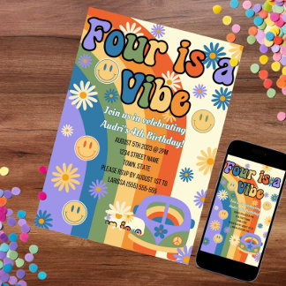 Four is a Vibe Birthday Invitation, 4th bday party Invitation