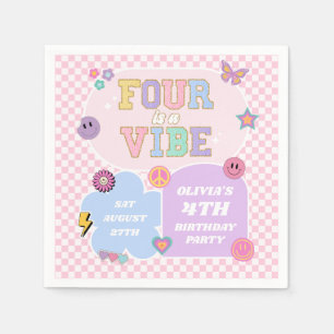 Four Is A Vibe Preppy Patch 4th Birthday Party Napkin