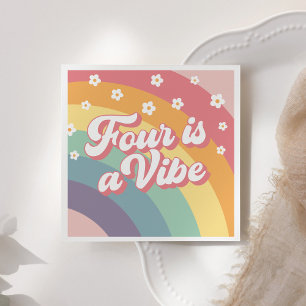 Four is a Vibe Retro 70s Rainbow Daisy Birthday  Napkin