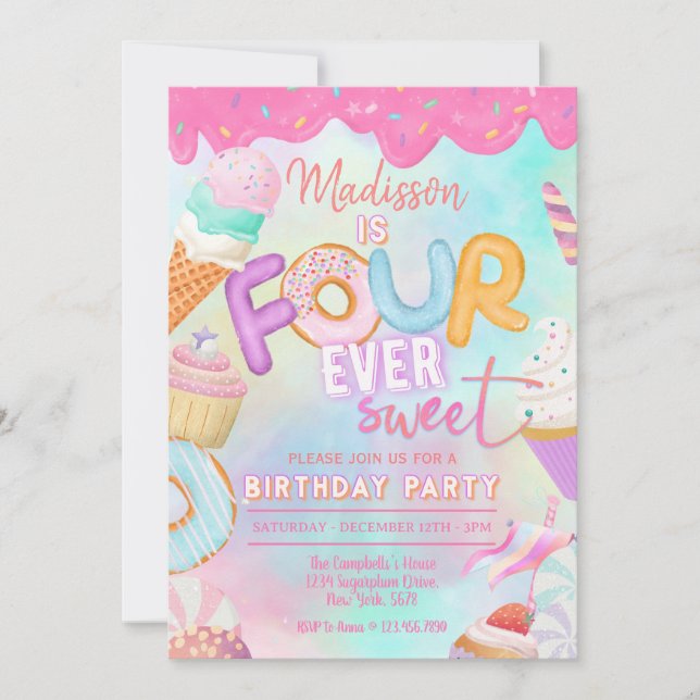 four is so sweet invitation (Front)