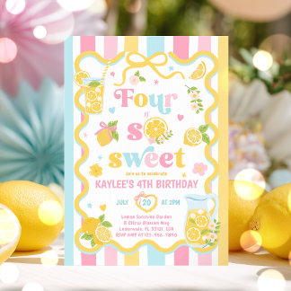 Four Is So Sweet Lemon Summer 4th Birthday Party Invitation