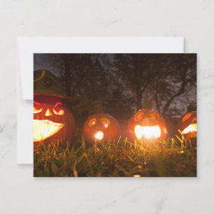 Four Jack-o'-Lanterns on Halloween Postcard