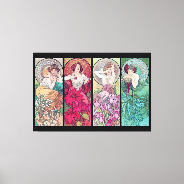 Four Jewels, Alphonse Mucha Canvas Print (Front)