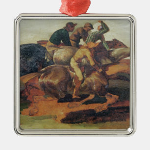 Four Jockeys Galloping Metal Ornament