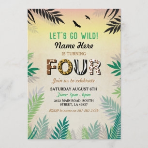 Four Jungle 4th Birthday Party Safari ZOO Invite