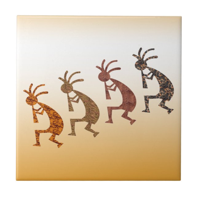 Four Kokopelli Ceramic Tile (Front)