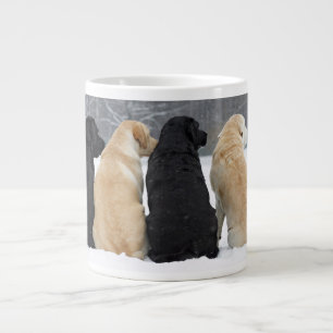 Four Labrador Dogs In Snow Large Coffee Mug