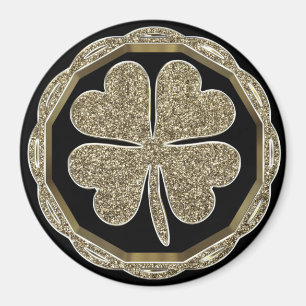 Four Leaf Clover Black and Gold Good Luck Elegant Magnet