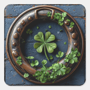 🍀 Four-Leaf Clover Bold Lucky Symbol Minimal  Square Sticker