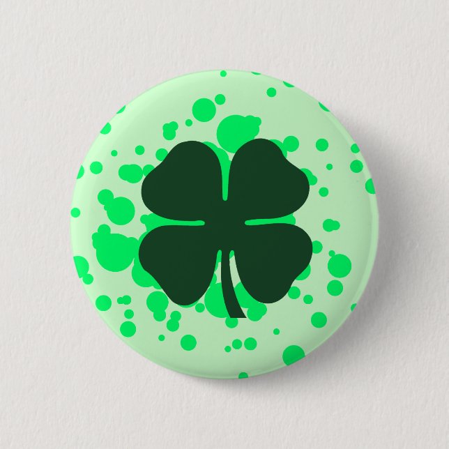 four leaf clover : bubbles : 6 cm round badge (Front)