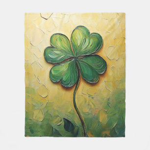 Four Leaf Clover Digital Oil Painting Fleece Blanket