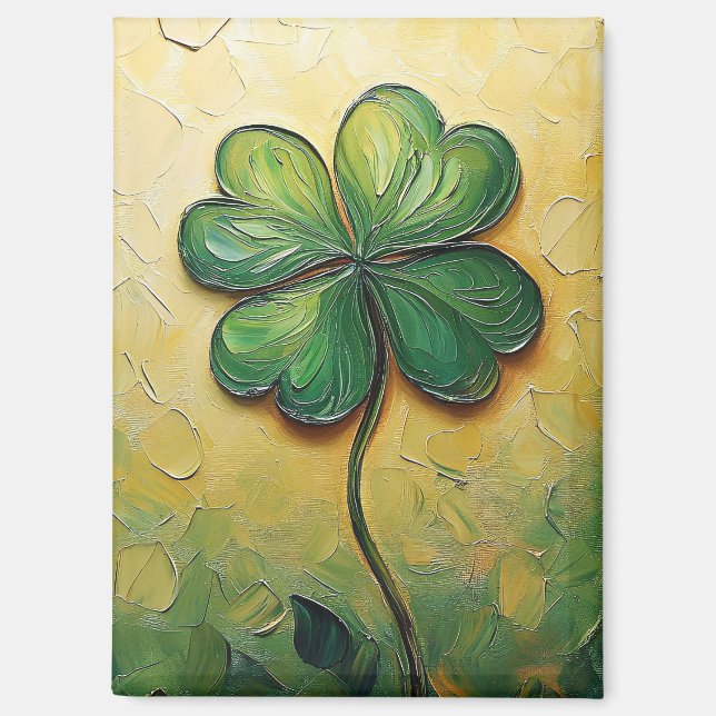 Four Leaf Clover Digital Oil Painting Magnet (Front)