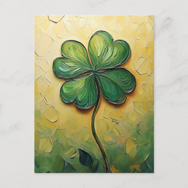 Four Leaf Clover Digital Oil Painting Postcard (Front)