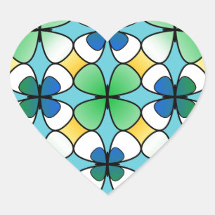 Four Leaf Clover Double Inside Blue Green White Heart Sticker