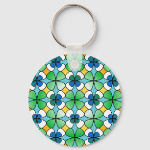 Four Leaf Clover Double Inside Blue Green White Key Ring