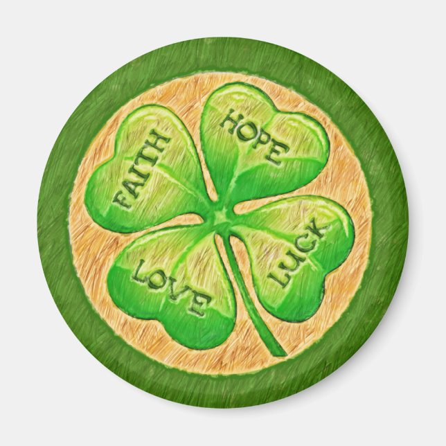 Four Leaf Clover - Faith Hope Love Luck Magnet (Front)