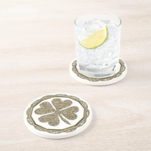 Four Leaf Clover Faux Gold Foil Elegant Good Luck Coaster
