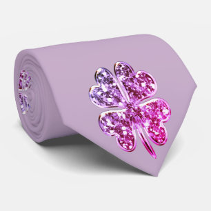 Four Leaf Clover Good Modern Pale Purple Pink Tie