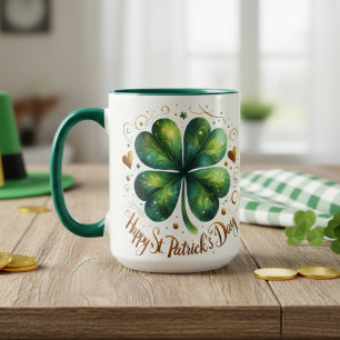 Four Leaf Clover Green and Gold St Patrick's Day Mug
