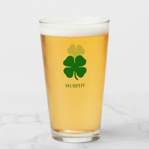 Four Leaf Clover Green Irish Personalised Beer  Glass