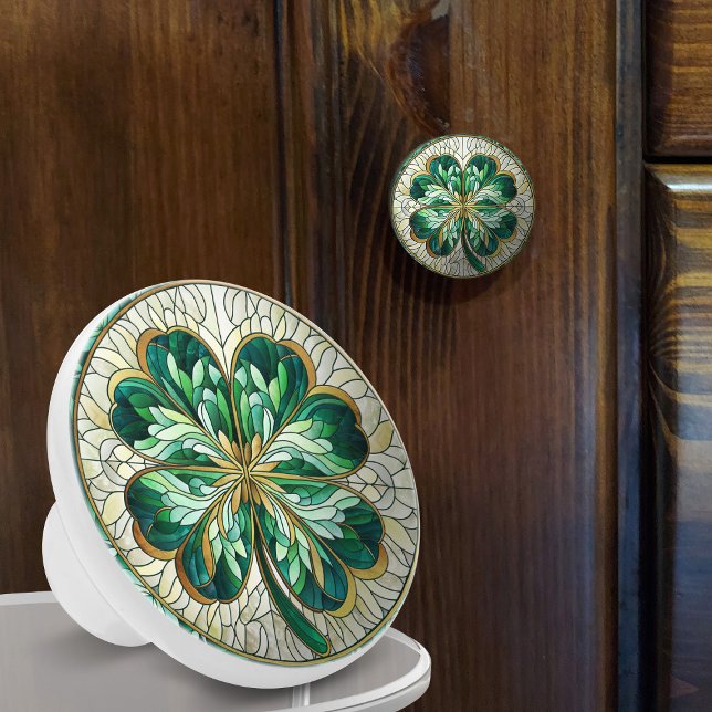 Four-leaf clover - green marble and gold ceramic knob (Creator Uploaded)