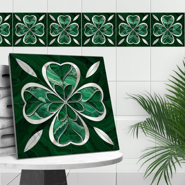 Four-leaf clover - Green Marble and Peal Ceramic Tile (Creator Uploaded)