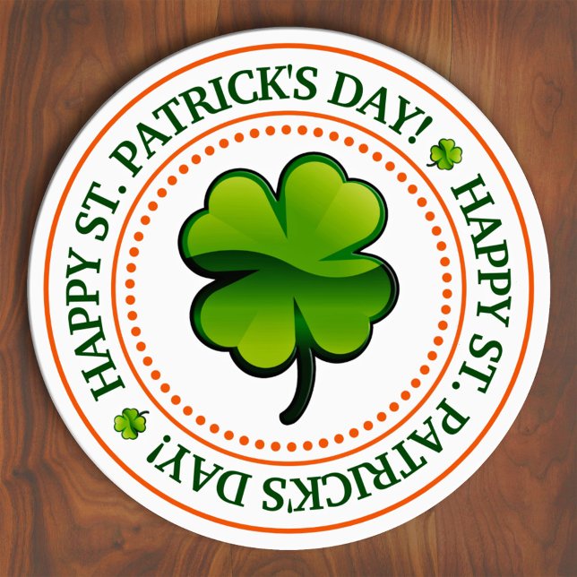 Four Leaf Clover Happy St. Patrick's Day Classic Round Sticker (Creator Uploaded)