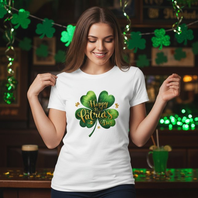 Four Leaf Clover Happy St Patrick's Day  T-Shirt (Four Leaf Clover Happy St Patrick's Day T-Shirt)