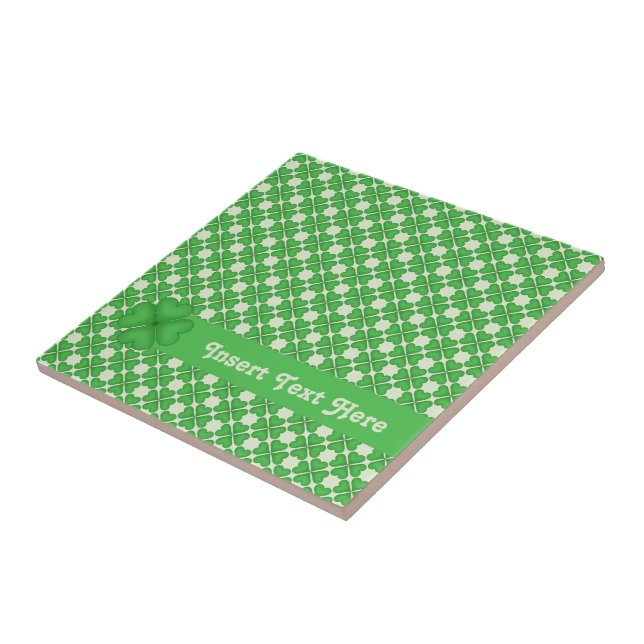 Four leaf Clover Hearts pattern Customisable Ceramic Tile (Side)