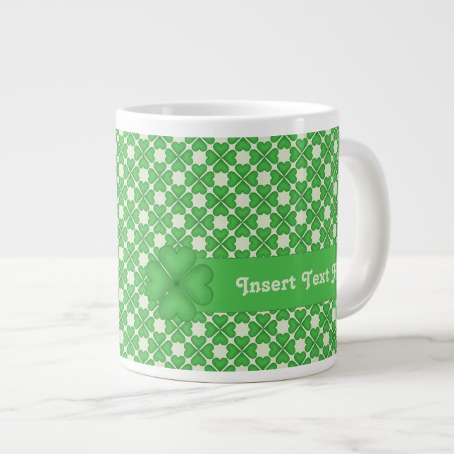 Four leaf Clover Hearts pattern Customisable Large Coffee Mug (Front Right)