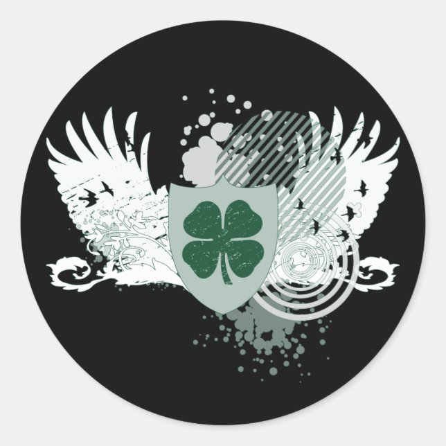 four leaf clover : hi-fi : classic round sticker (Front)