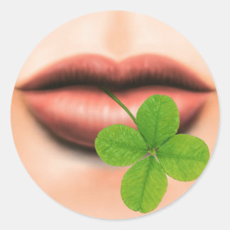 Four Leaf Clover in Mouth Classic Round Sticker
