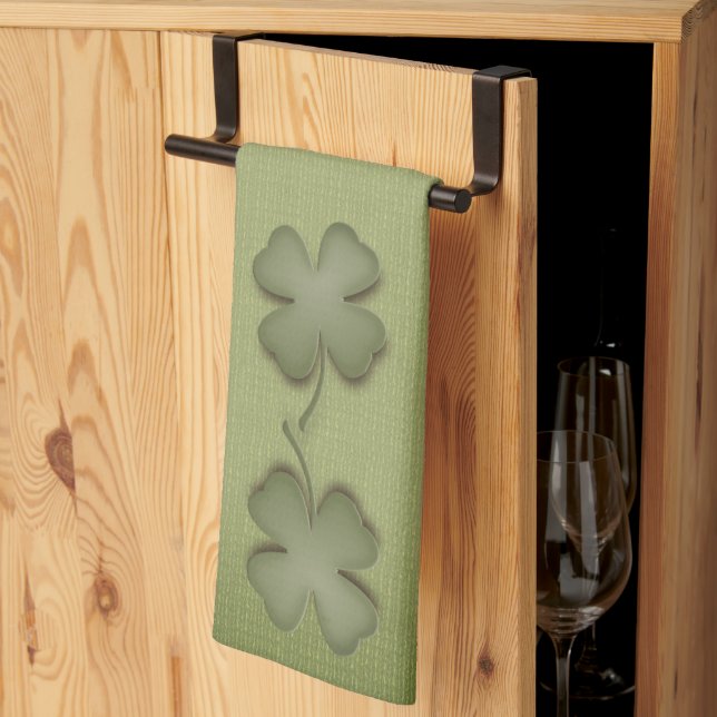 Four Leaf Clover Irish Green Design Tea Towel (Thirds Fold)