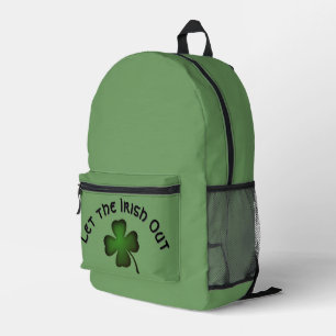 Four Leaf Clover Let the Irish Out on Green Custom Printed Backpack