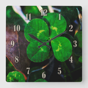 Four Leaf Clover Lucky Square Wall Clock