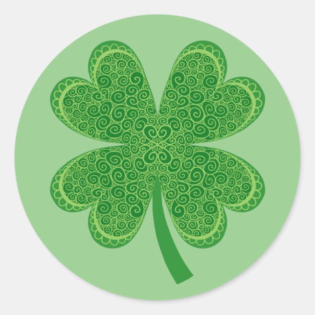 Four Leaf Clover Lucky St. Patrick's Day Classic Round Sticker (Front)