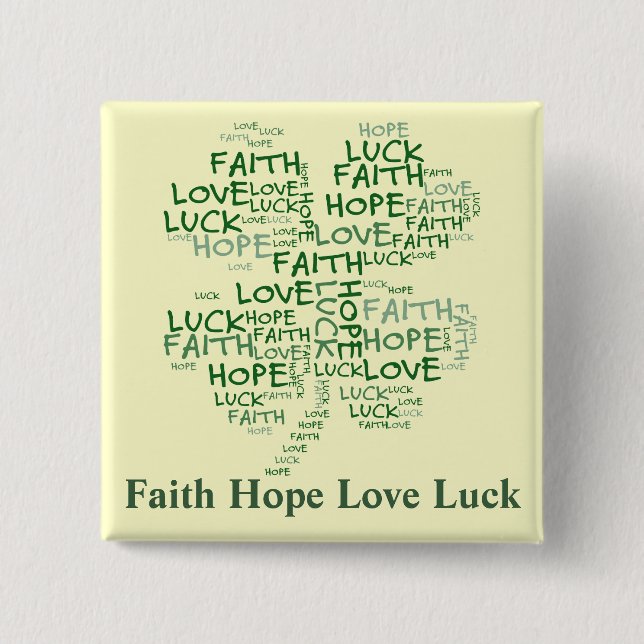 Four Leaf Clover Meaning: Hope, Faith, Love, Luck 15 Cm Square Badge (Front)