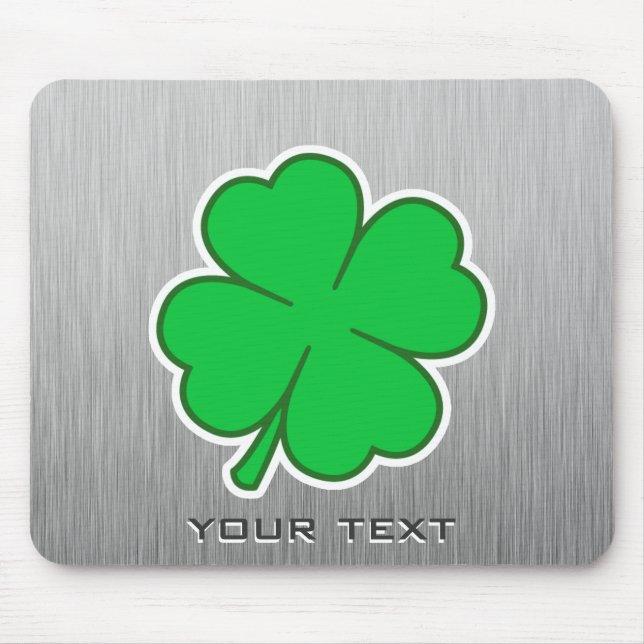 Four Leaf Clover; metal-look Mouse Pad (Front)